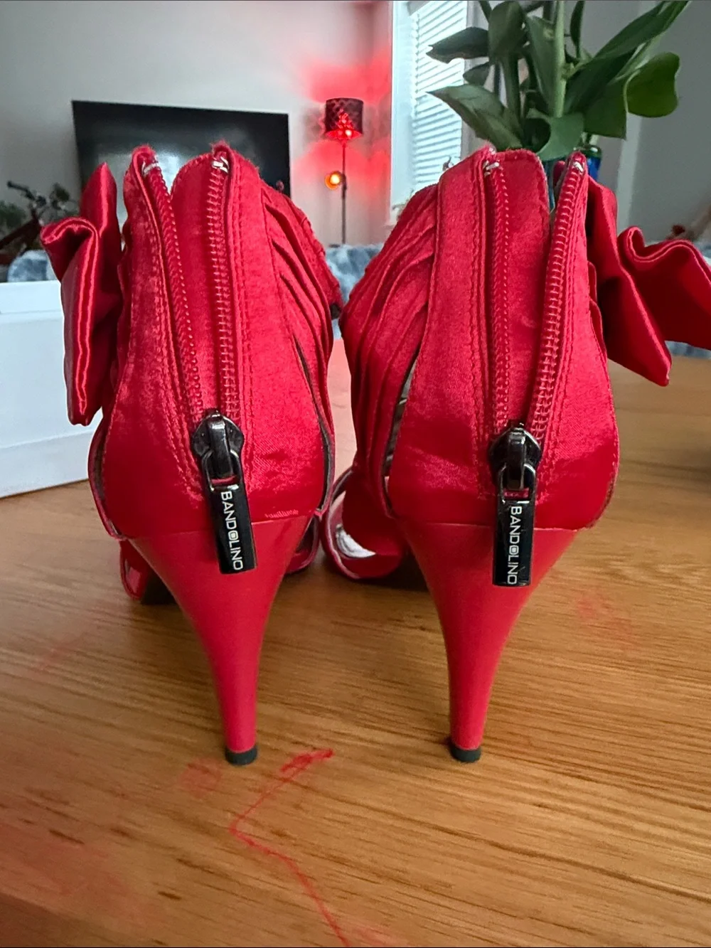 Bandolino Red Satin Bow Strappy High Heels